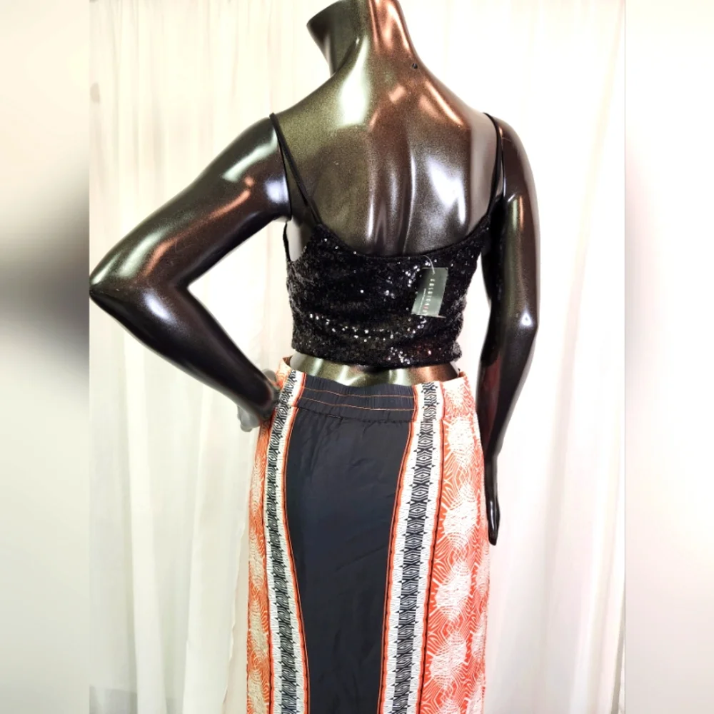 100% Silk Black and Orange Women's Skirt W/Side Slit -New W/ Tags - Picture 2 of 15